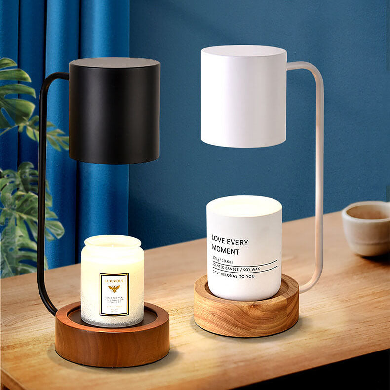 Lámpara de mesa calentadora de velas con base de madera minimalista japonesa y luz regulable