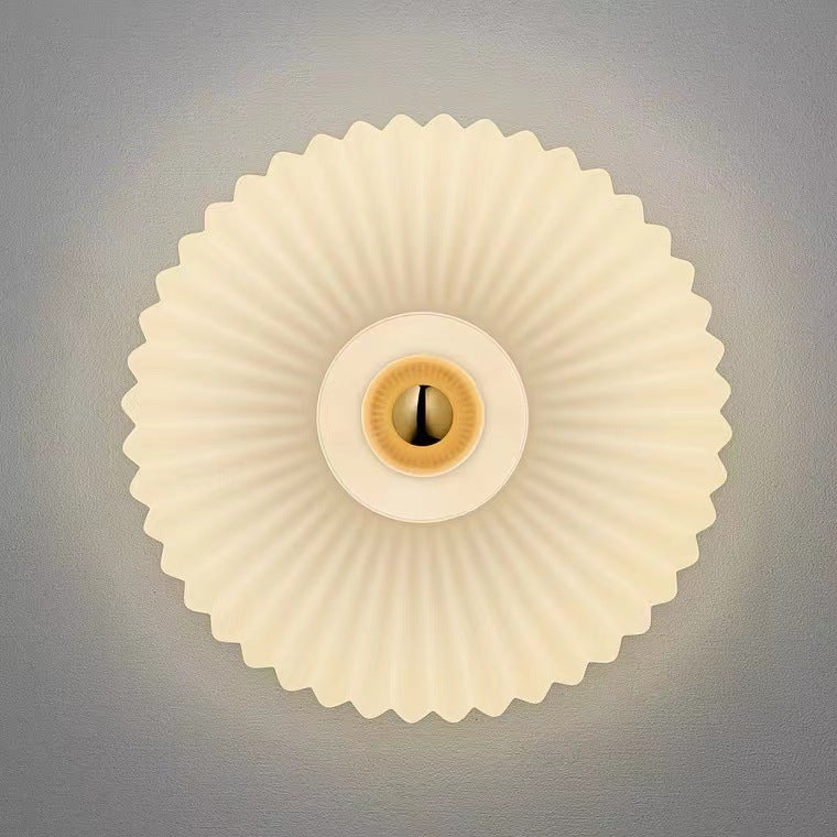 Aplique de pared vintage nórdico de disco de vidrio estriado y ondulado