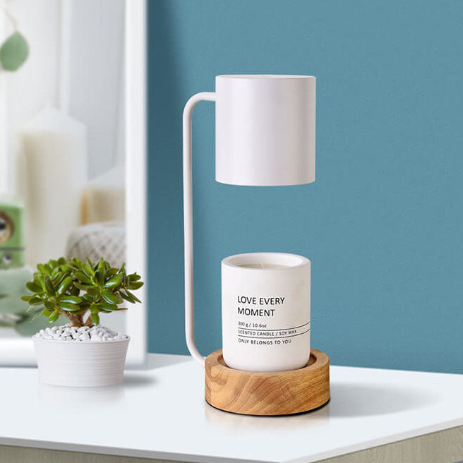 Lámpara de mesa calentadora de velas con base de madera minimalista japonesa y luz regulable