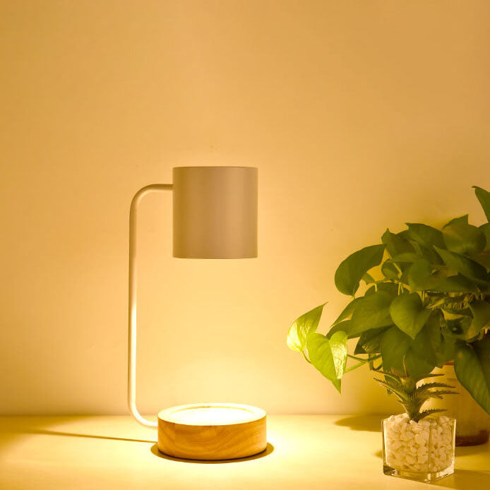 Lámpara de mesa calentadora de velas con base de madera minimalista japonesa y luz regulable