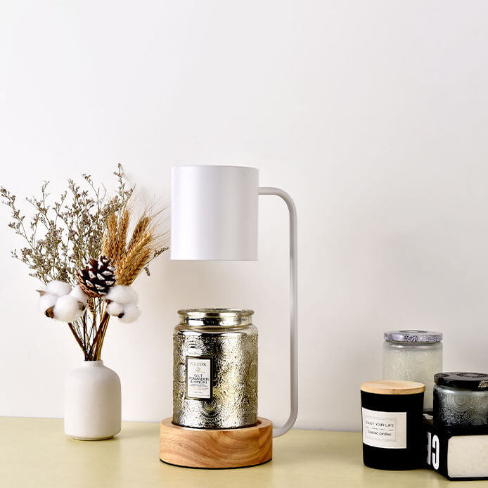 Lámpara de mesa calentadora de velas con base de madera minimalista japonesa y luz regulable