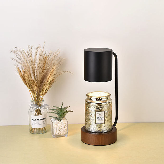 Lámpara de mesa japonesa minimalista de madera y metal, calentadora de velas