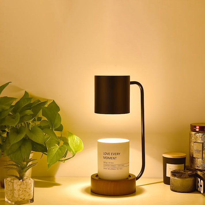 Lámpara de mesa calentadora de velas con base de madera minimalista japonesa y luz regulable