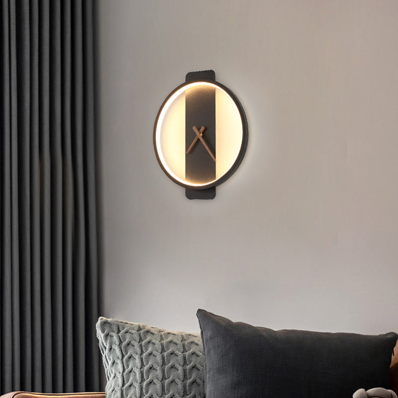 Reloj de acrílico nórdico minimalista y luz de pared para mesita de noche