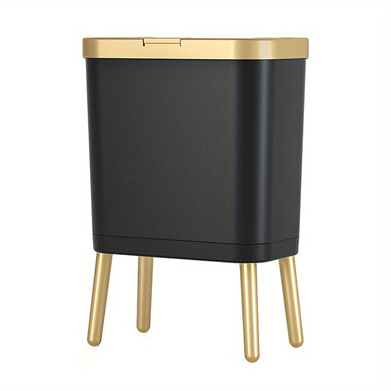 Papelera rectangular delgada y elevada con tapa abatible