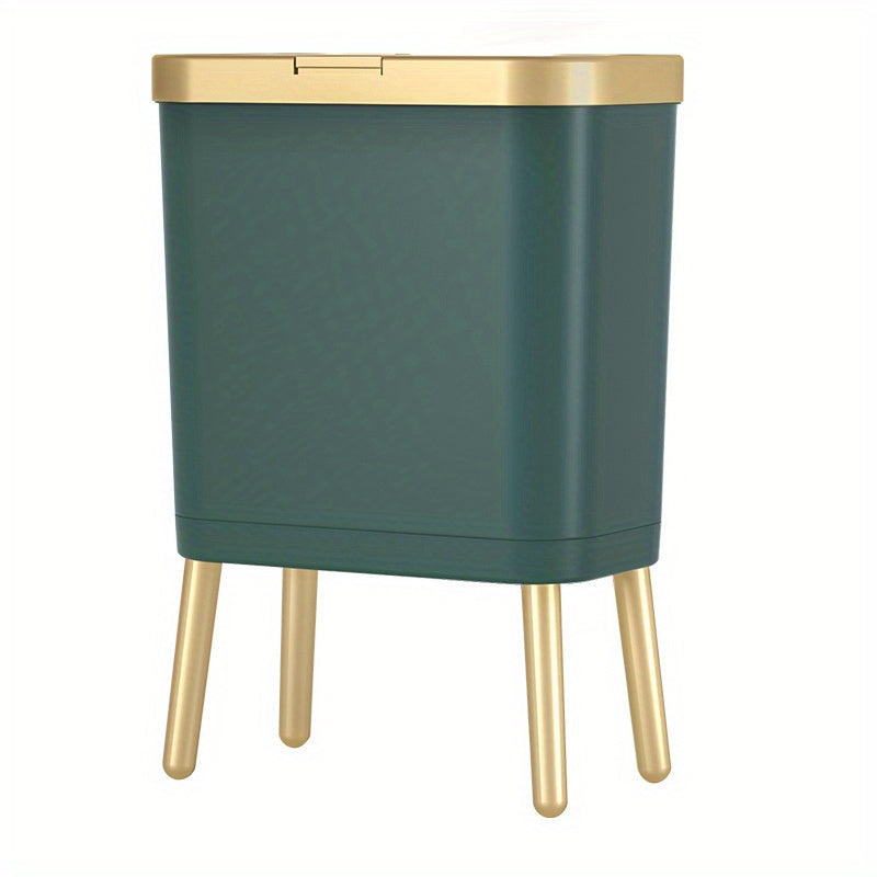 Papelera rectangular delgada y elevada con tapa abatible
