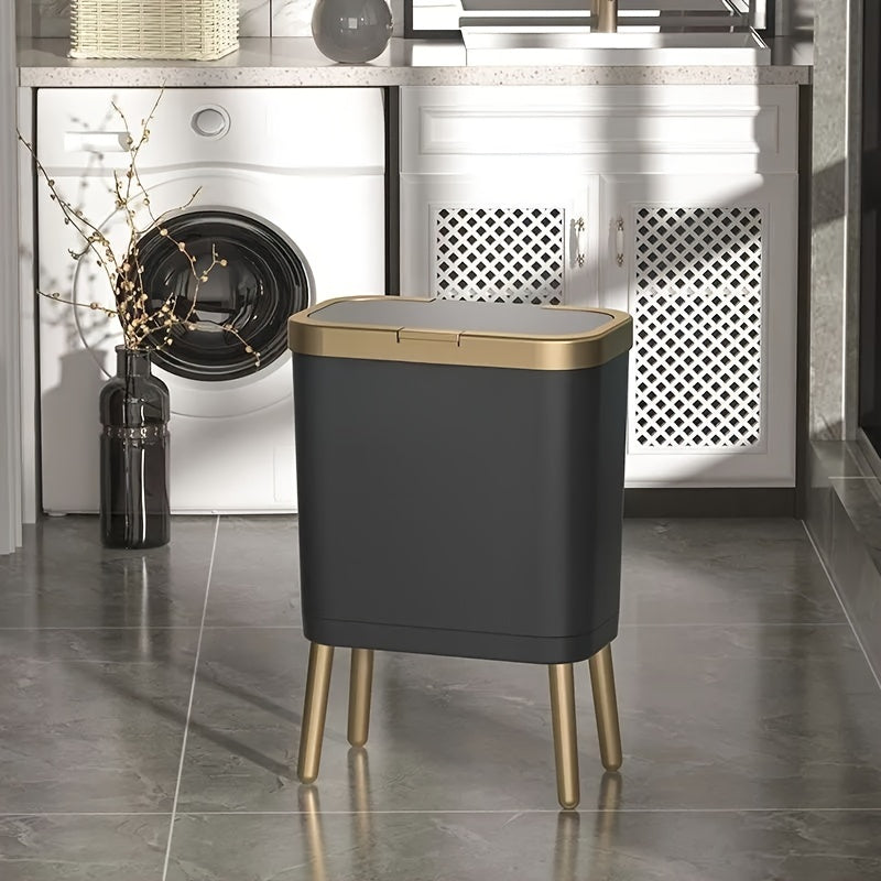 Papelera rectangular delgada y elevada con tapa abatible