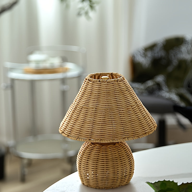 Lámpara de mesa rústica zen de estilo bohemio con tejido de bambú hecho a mano