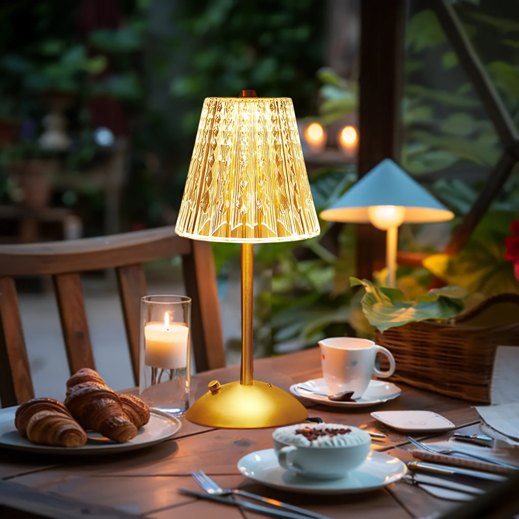 Lámpara de mesa de cristal facetado táctil, regulable, recargable e inalámbrica