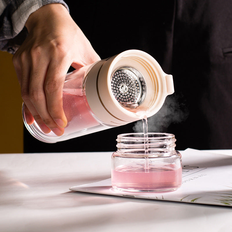 Botella de agua de vidrio de borosilicato de doble pared, a prueba de fugas, con infusor de té