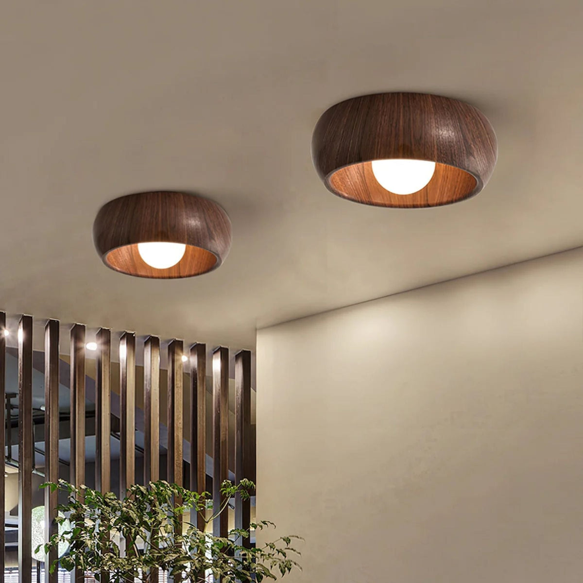 Lámpara de techo minimalista redonda de madera, estilo escandinavo japandi, de superficie