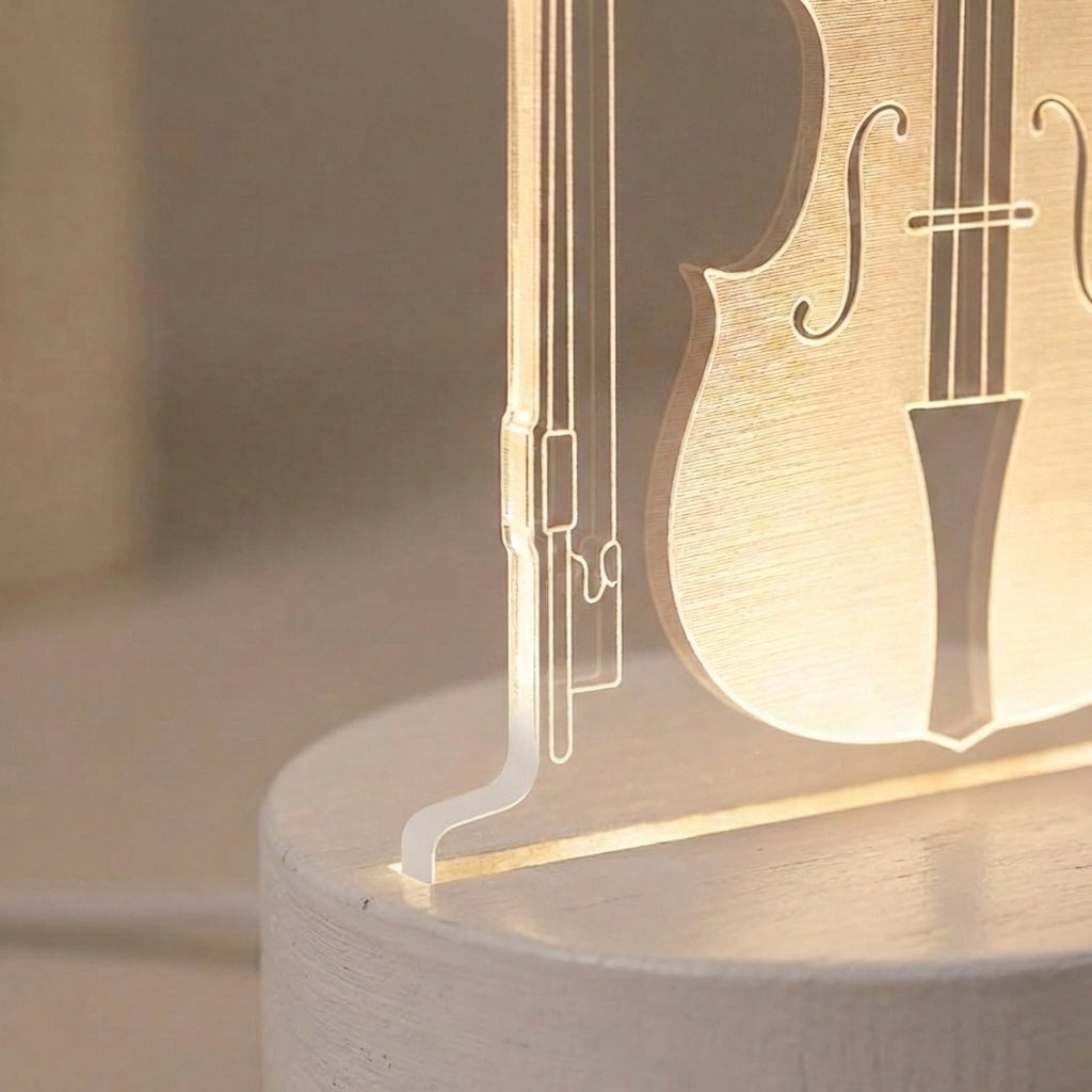 Lámpara de mesa acrílica con diseño de ilusión de violonchelo en 3D y USB