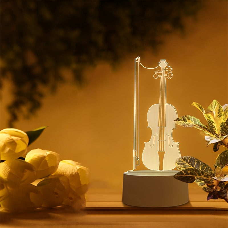 Lámpara de mesa acrílica con diseño de ilusión de violonchelo en 3D y USB