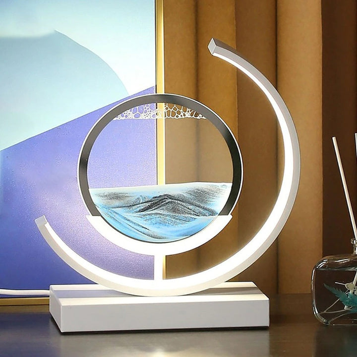 Lámpara de mesa con arte de arena dinámico en 3D, carcasa acrílica giratoria