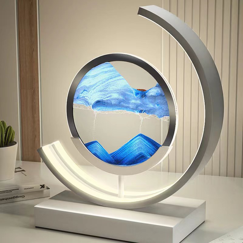 Lámpara de mesa con arte de arena dinámico en 3D, carcasa acrílica giratoria