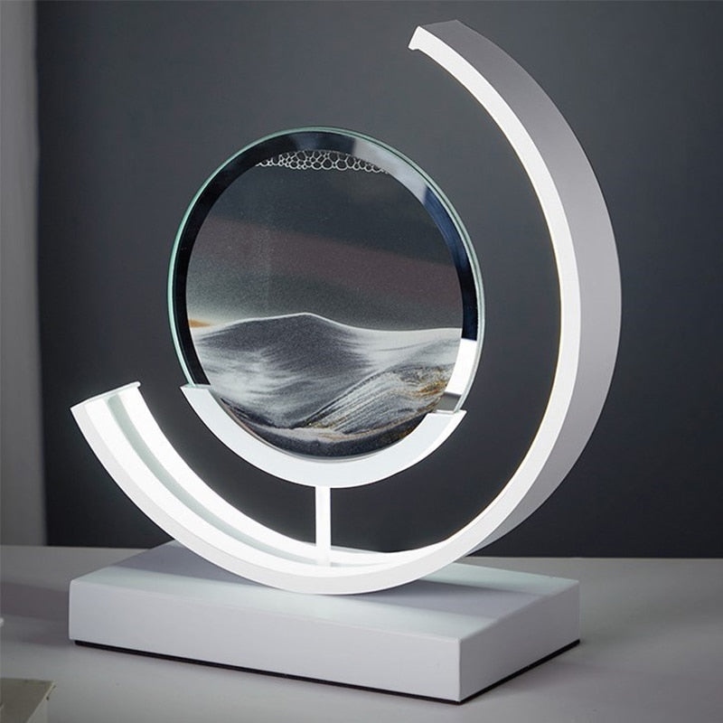 Lámpara de mesa con arte de arena dinámico en 3D, carcasa acrílica giratoria