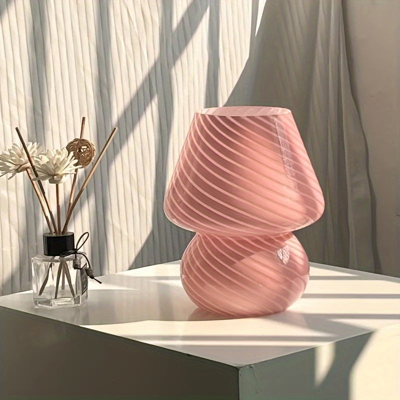 Lámpara de mesa de cristal artístico en espiral con forma de champiñón y regulable