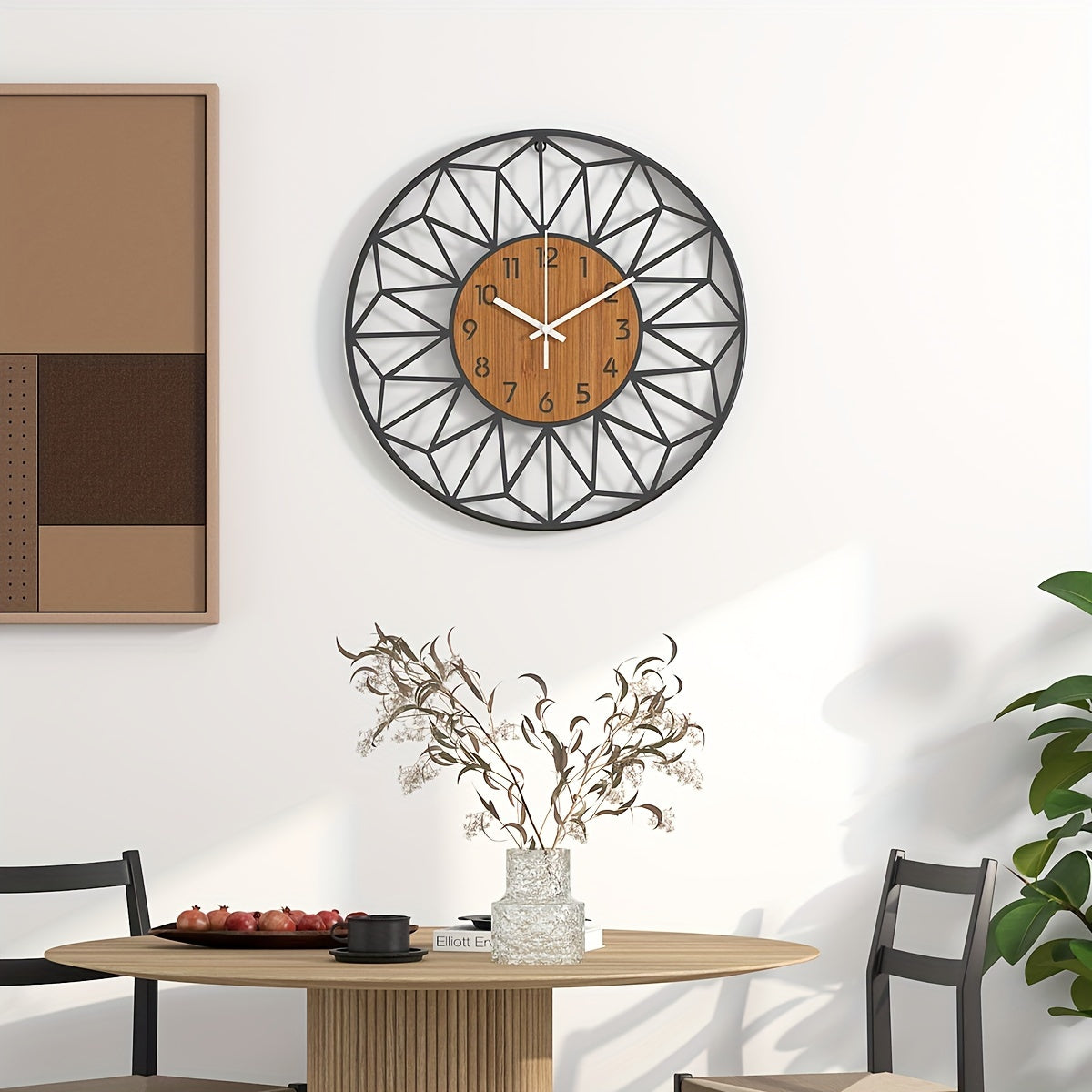 Reloj de pared de cuarzo silencioso redondo con grano de madera industrial