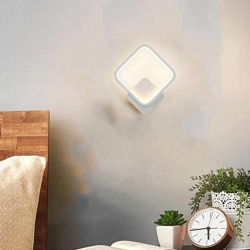 Aplique de pared minimalista cuadrado de metal geométrico, regulable, con difusor de acrílico