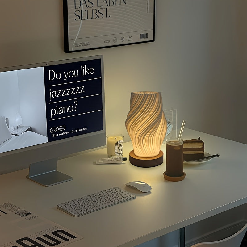 Lámpara de mesa de noche o escritorio con diseño escultórico de ondas en espiral y regulable