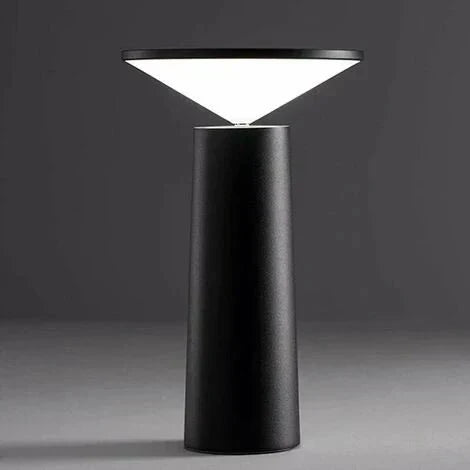 Lámpara de mesa escultural recargable, inalámbrica y regulable con silueta cónica
