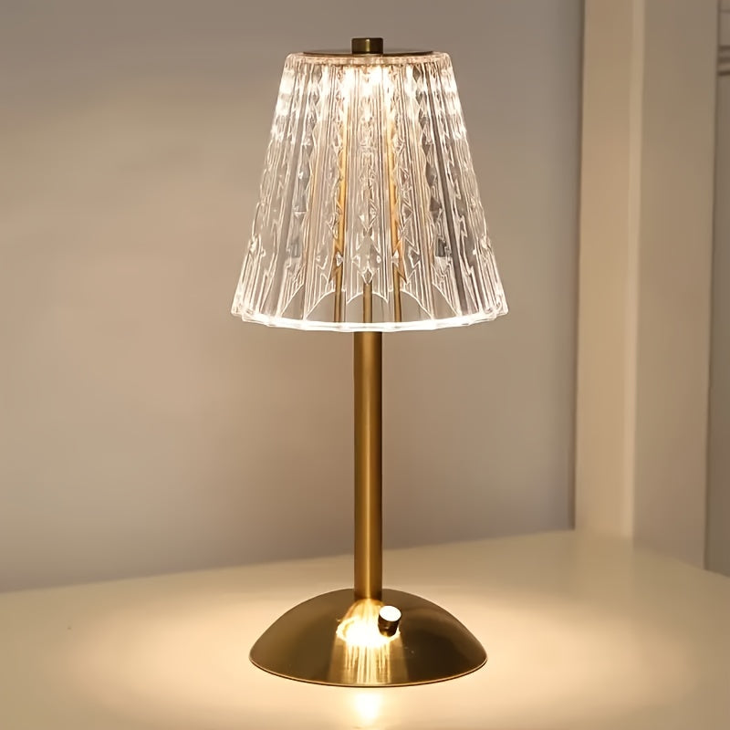 Lámpara de mesa de cristal facetado táctil, regulable, recargable e inalámbrica