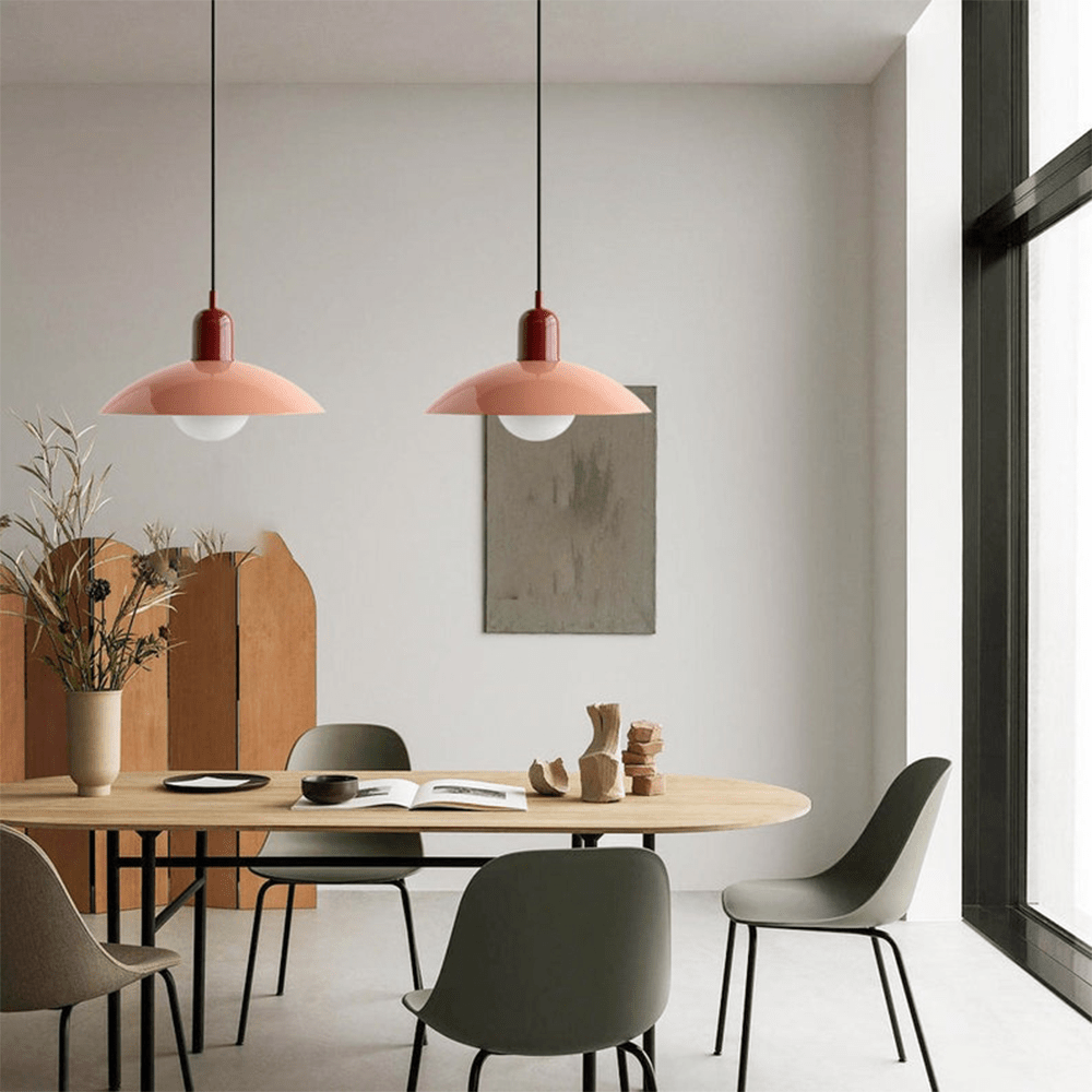 Lámpara colgante ajustable de hierro esmaltado con cúpula geométrica Bauhaus