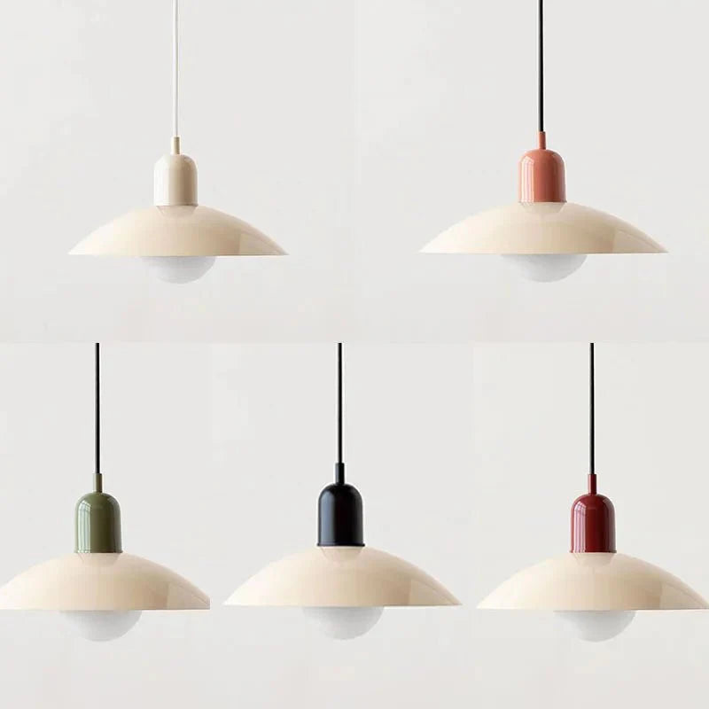 Lámpara colgante ajustable de hierro esmaltado con cúpula geométrica Bauhaus