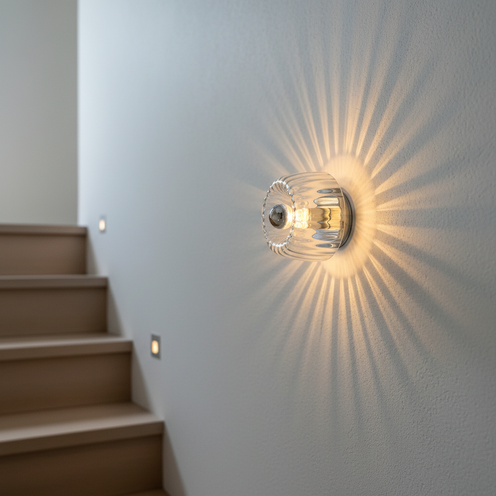 Aplique de pared inspirado en la Bauhaus, con vidrio acanalado y soporte metálico
