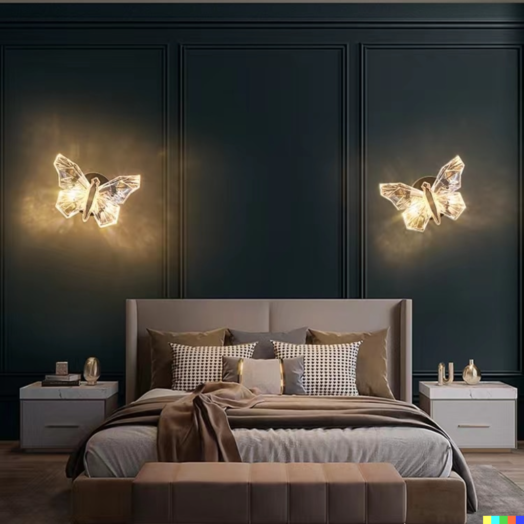 Lámpara de pared escultórica de acrílico con silueta de mariposa y luz ascendente y descendente