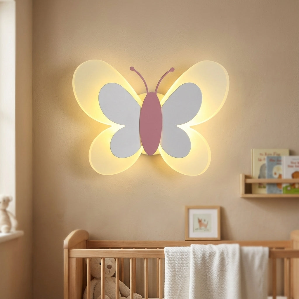 Lámpara de pared de acrílico montada con silueta de mariposa divertida