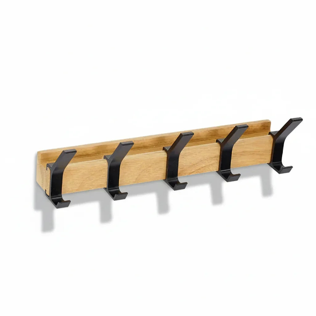 Perchero de pared escandinavo de madera con ganchos ajustables