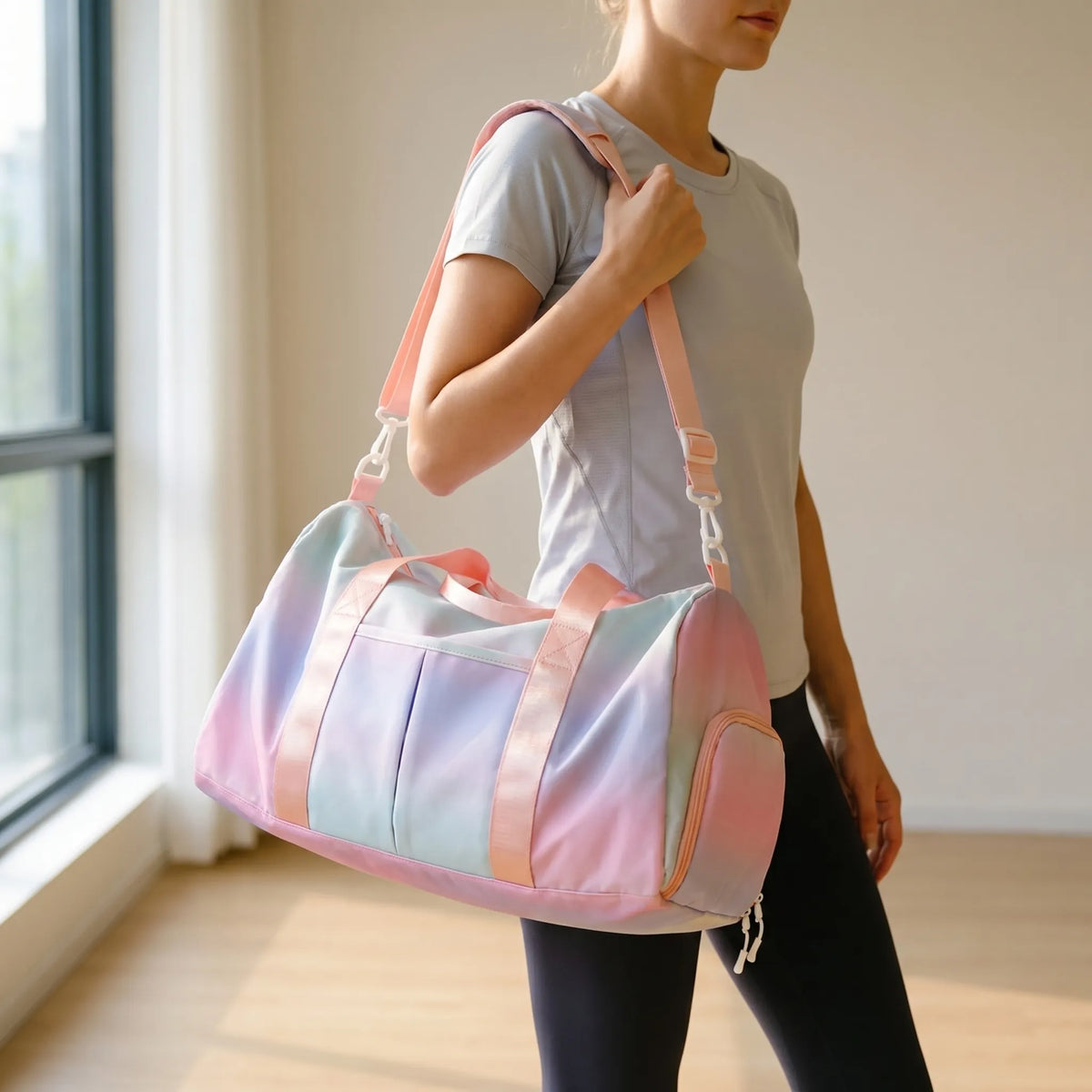 Bolso de hombro tipo bolsa de deporte ligero de tela Oxford con compartimento para zapatos