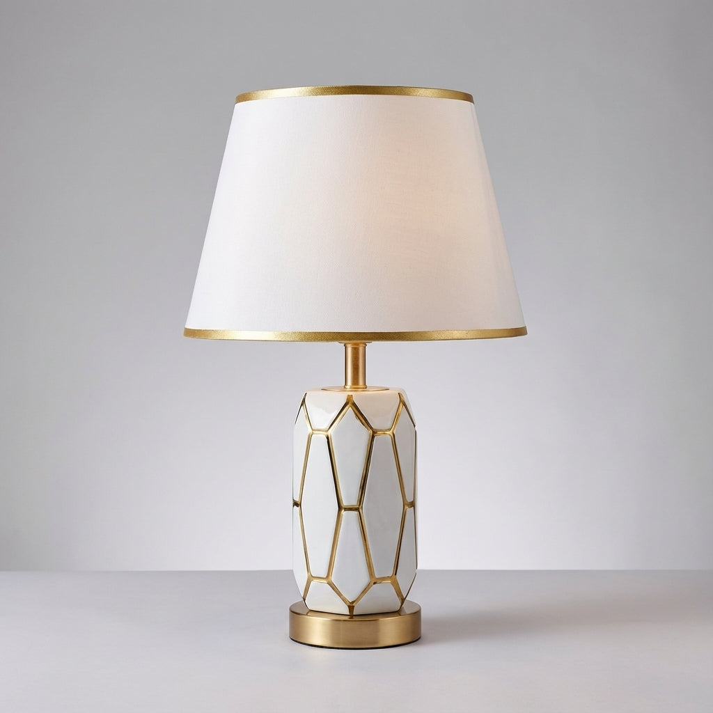 Lámpara de mesa retro minimalista con base de cerámica y pantalla de tela