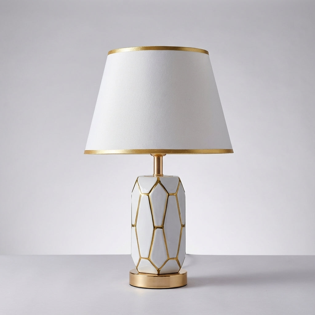 Lámpara de mesa retro minimalista con base de cerámica y pantalla de tela