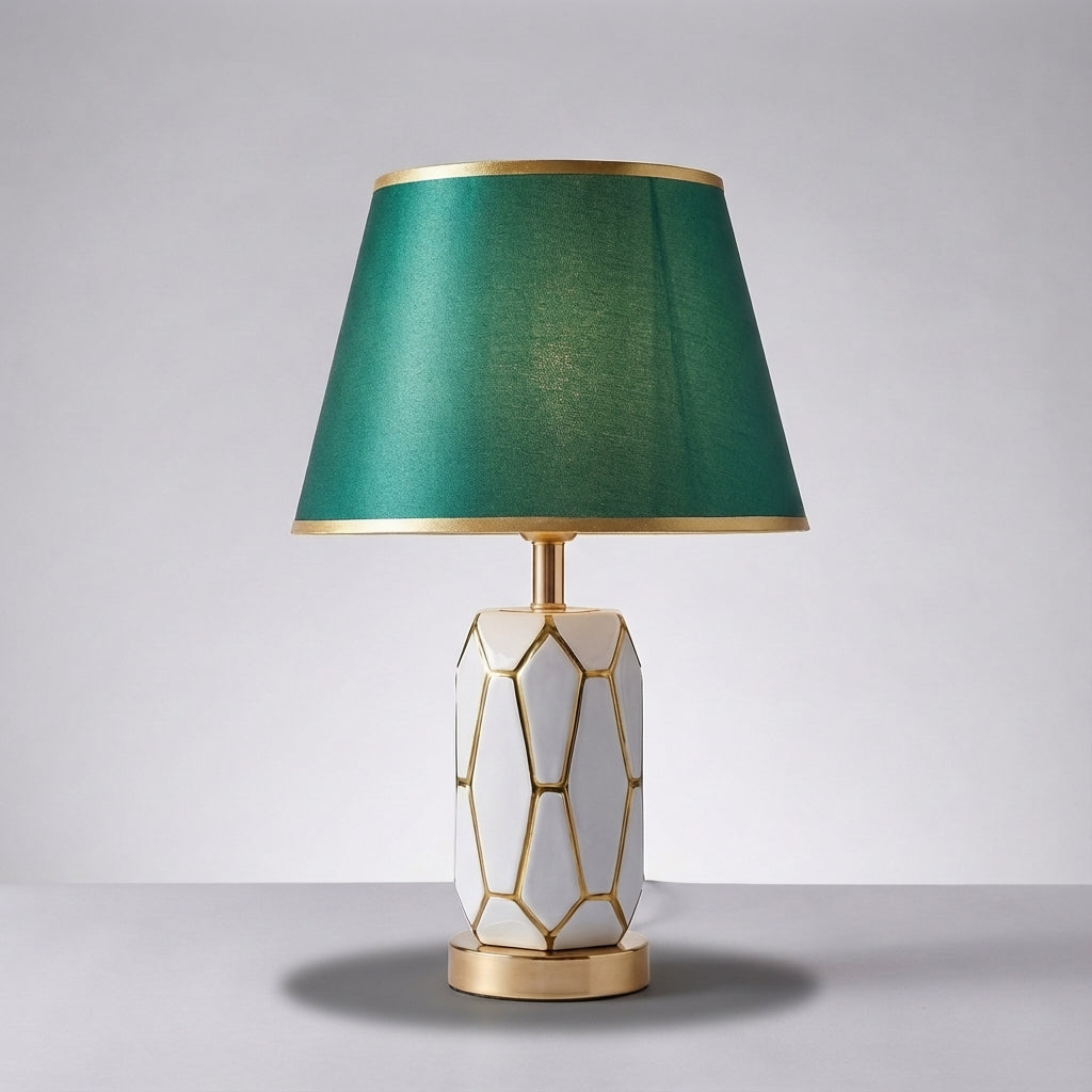 Lámpara de mesa retro minimalista con base de cerámica y pantalla de tela