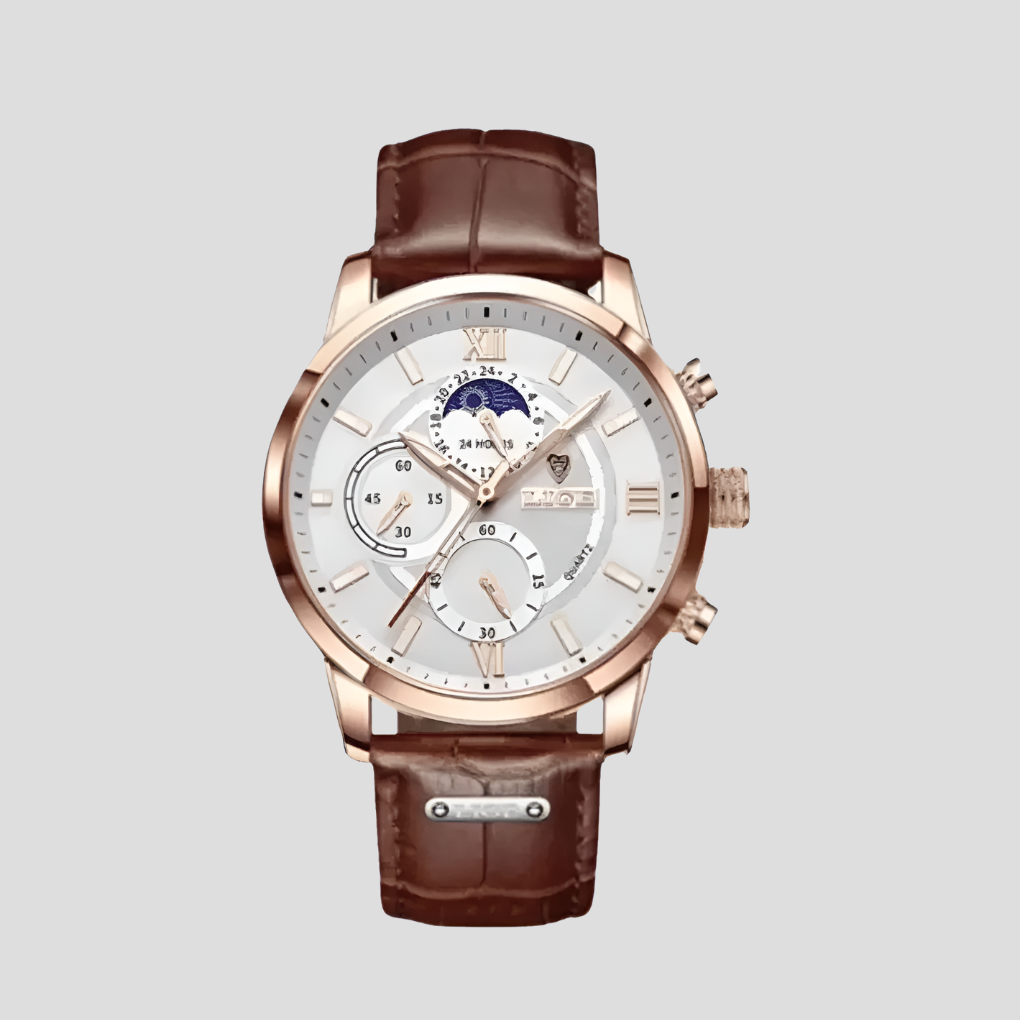 Reloj de pulsera analógico clásico de cuarzo, de acero inoxidable y con fase lunar