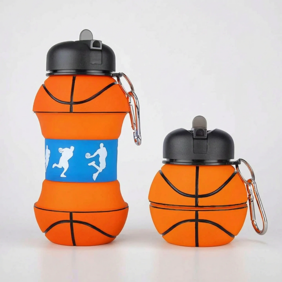Botella de agua de silicona telescópica plegable para fútbol, con mosquetón