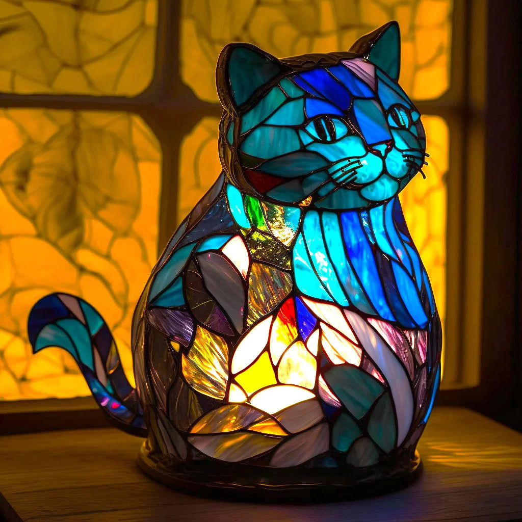 Lámpara de mesa de resina con escultura de animal en mosaico de vidriera