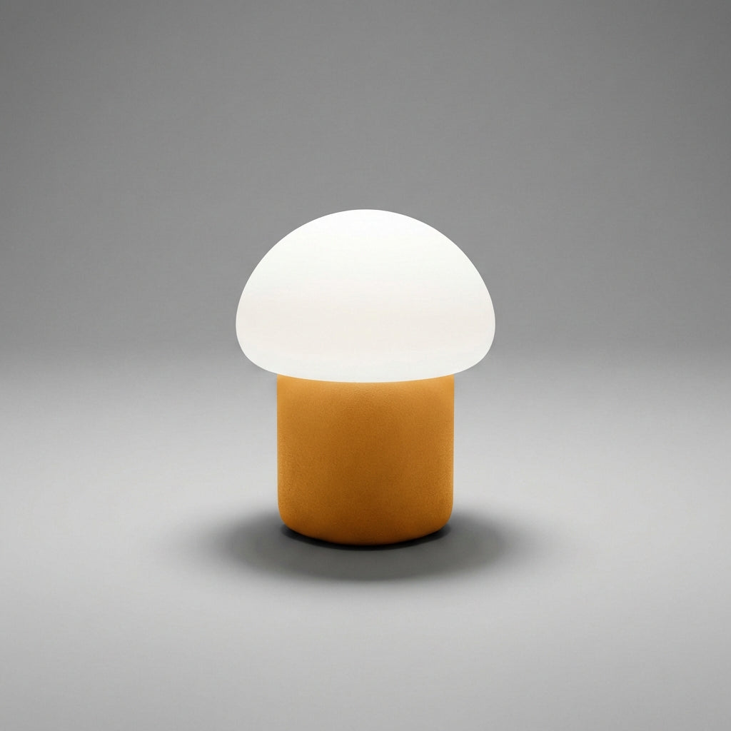 Lámpara de mesa minimalista compacta con silueta de champiñón y base con peso