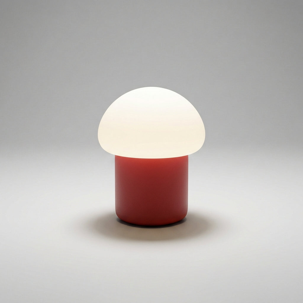 Lámpara de mesa minimalista compacta con silueta de champiñón y base con peso