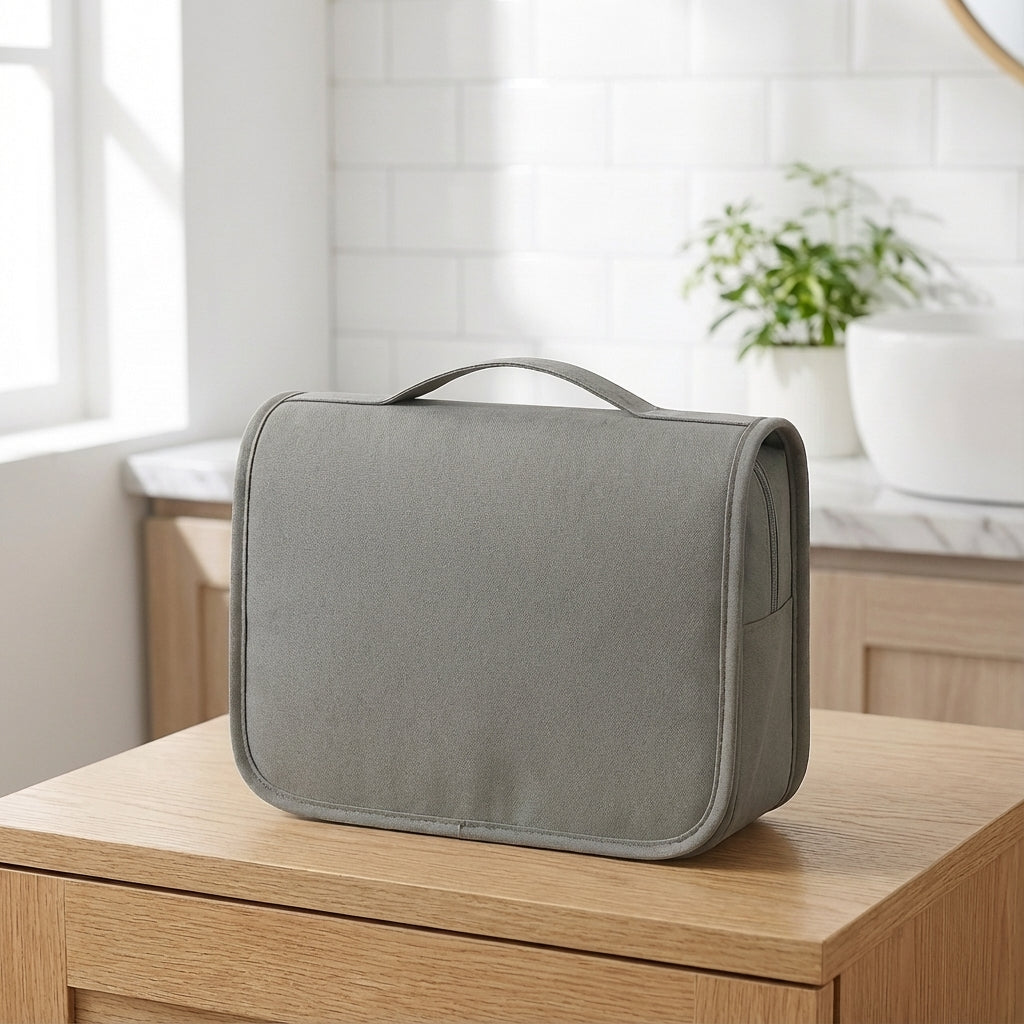Neceser de viaje compacto, impermeable, transparente y con varios compartimentos