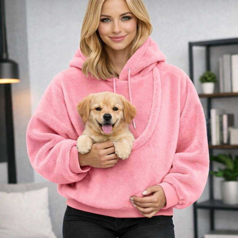 Sudadera con capucha y portamascotas frontal afelpado para llevar a tu mascota con las manos libres