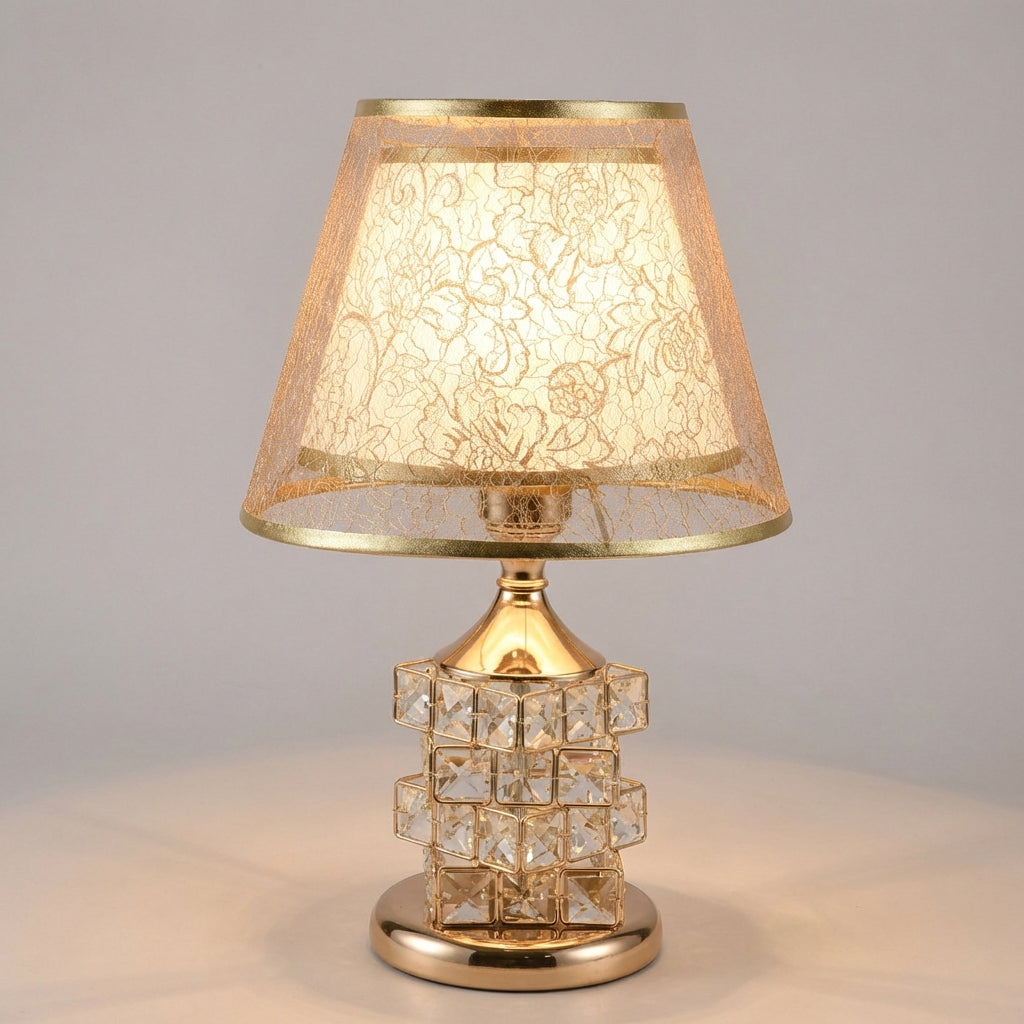 Lámpara de mesa con detalle de cristal en capas, brillo ajustable en dos zonas