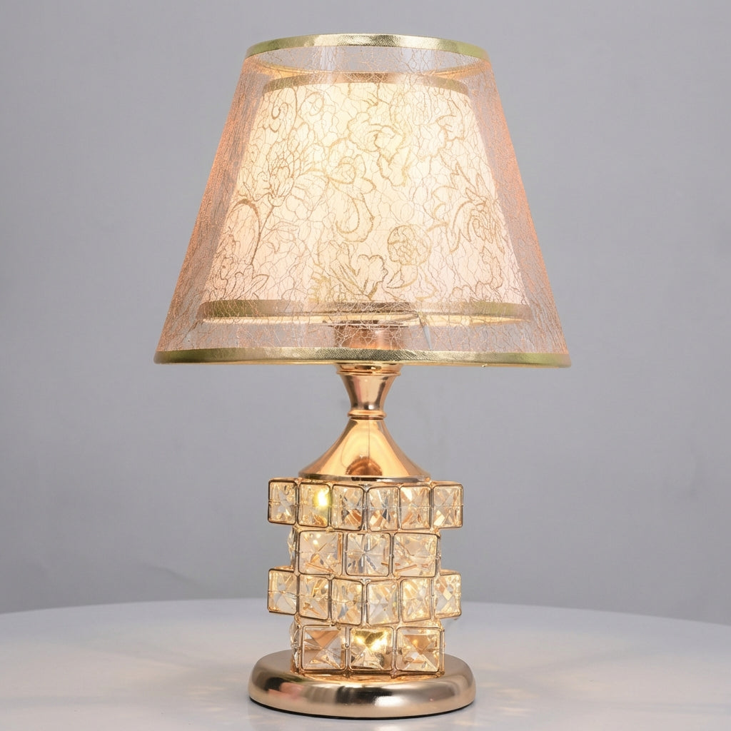Lámpara de mesa con detalle de cristal en capas, brillo ajustable en dos zonas