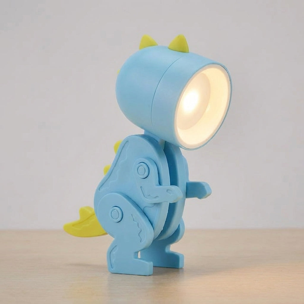 Lámpara de mesa portátil compacta con personaje de dinosaurio plegable y apta para sujetar con pinza