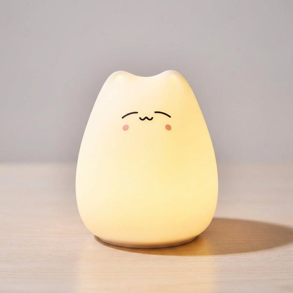 Lámpara de mesa y luz nocturna con forma de gato, silicona suave, batería recargable y control táctil