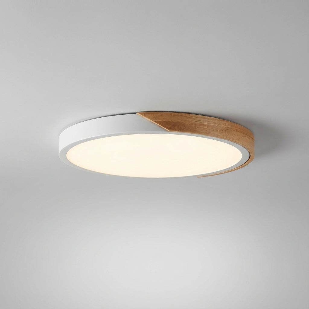 Lámpara de techo minimalista de madera y metal con difusor acrílico y regulación de intensidad