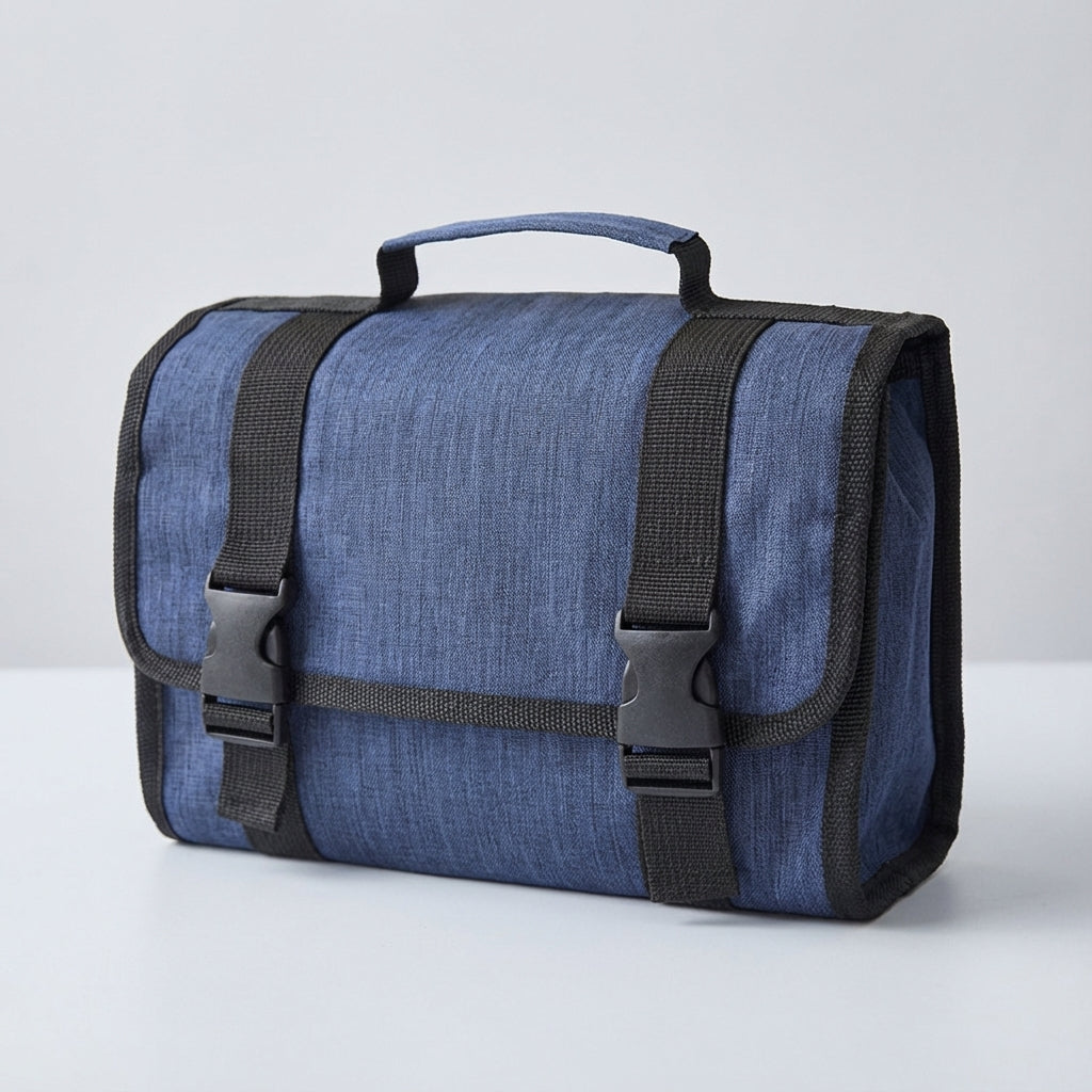 Organizador de viaje plegable repelente al agua, con compartimentos de malla y gancho para colgar