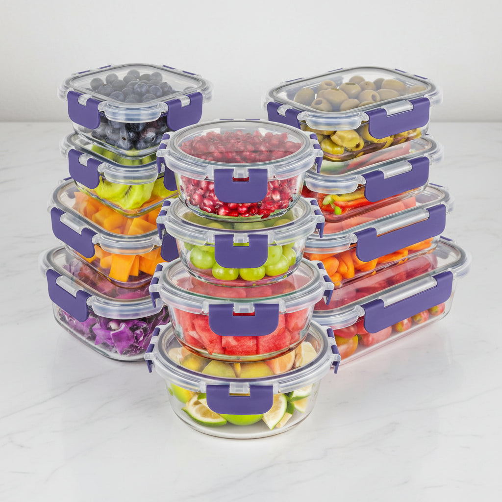 Juego de recipientes de vidrio de borosilicato con cierre hermético para preparar y almacenar comidas
